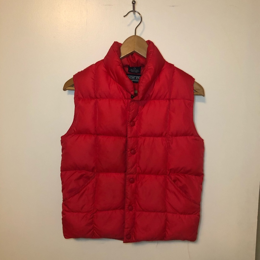 vintage lands end red puffy vest